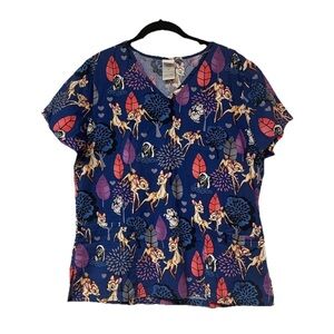 Disney Bambi Thumper Flower print Scrub to with pocket Size M Blue Print